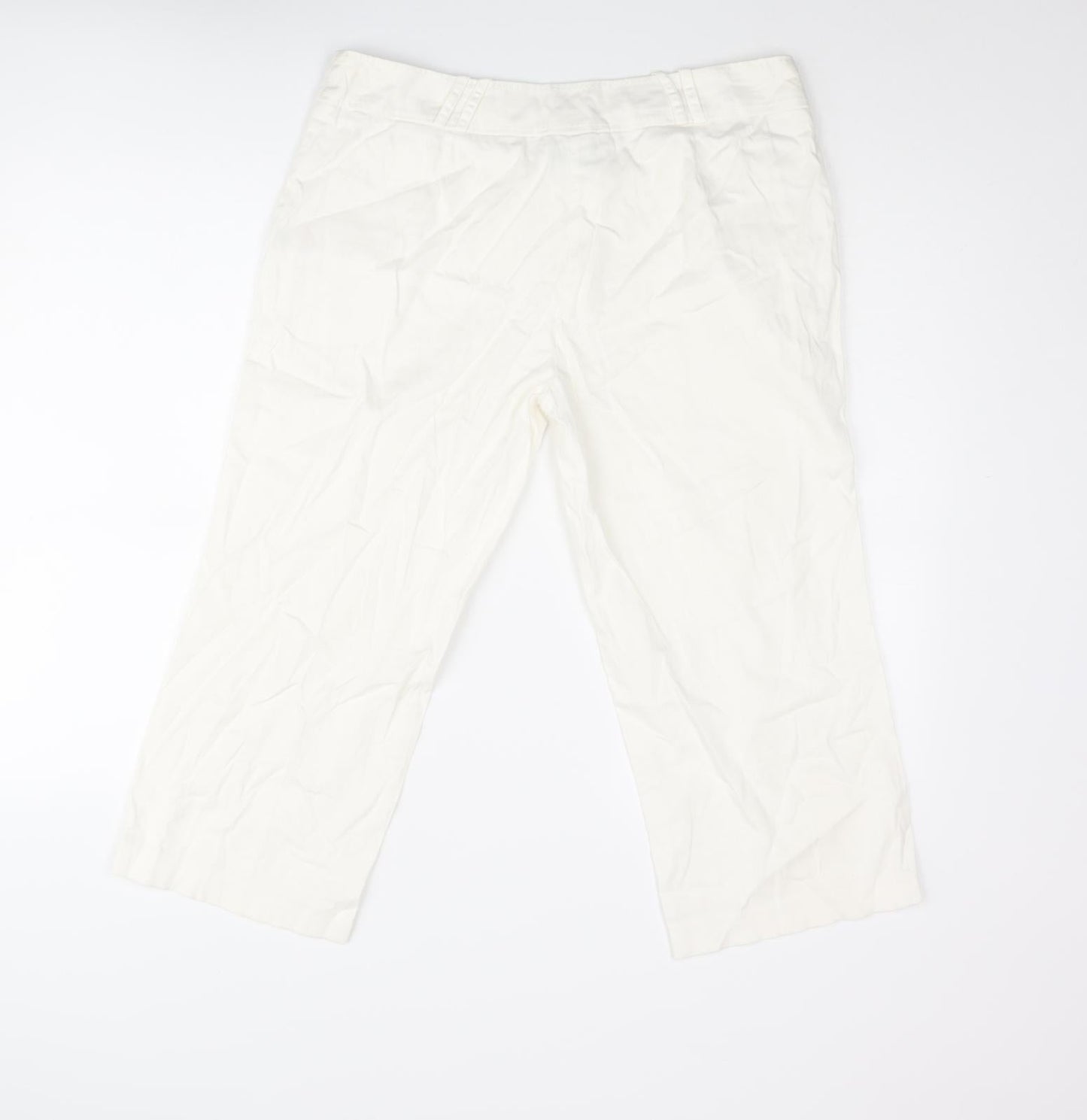 Editions Womens White Cotton Cropped Trousers Size 12 L21 in Regular Zip
