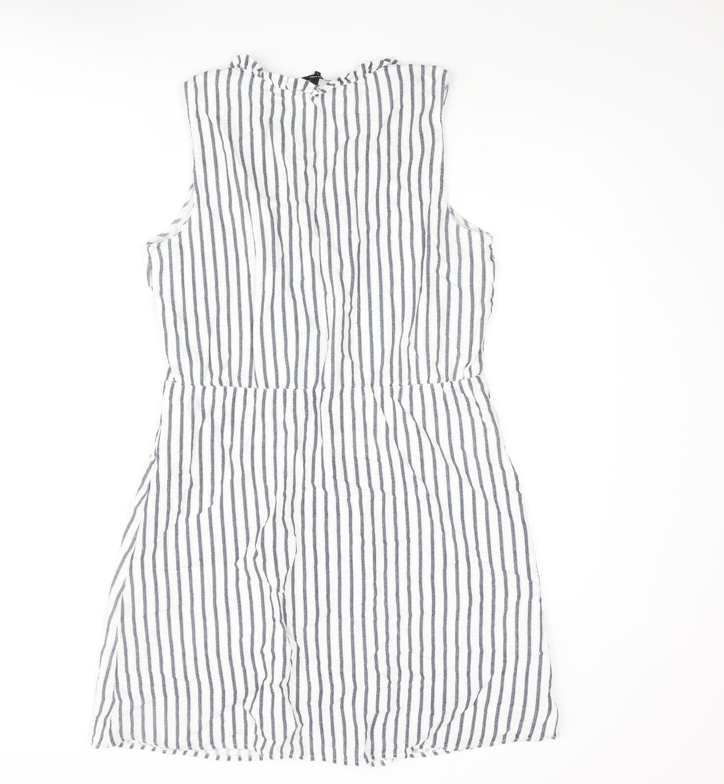 Vera Moda Womens White Striped Cotton Shift Size L V-Neck Button - Frill