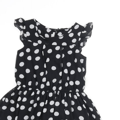 Next Womens Black Polka Dot Polyester Fit & Flare Size 8 Scoop Neck Button