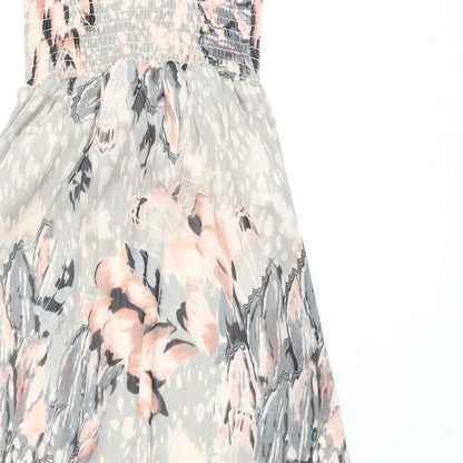Close-up detail of Miss Selfridge women’s multicoloured geometric polyester fit & flare, size UK 4, square neck pullover