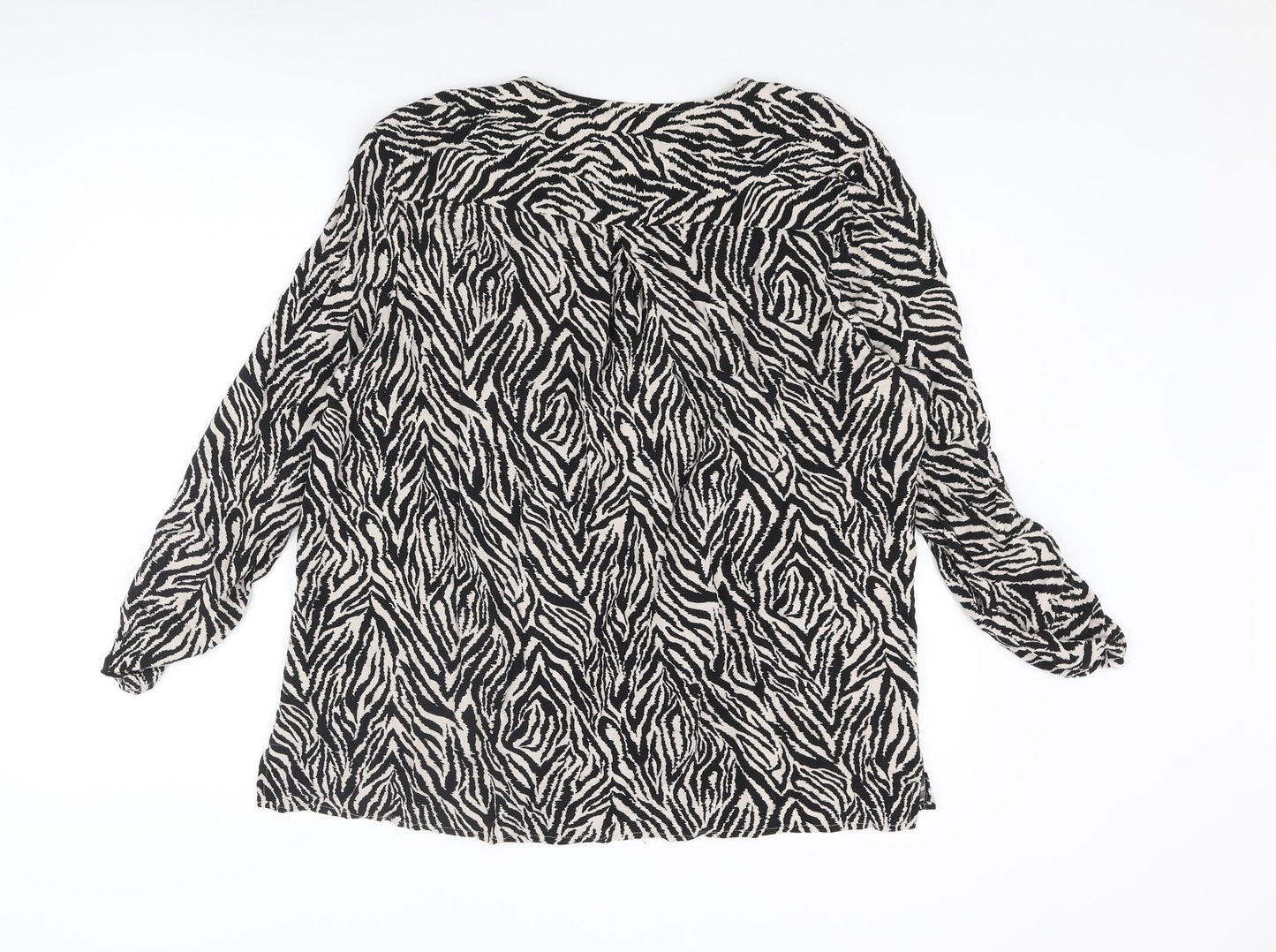 Beloved Womens Black Animal Print Viscose Basic Blouse Size 18 V-Neck - Tiger Print