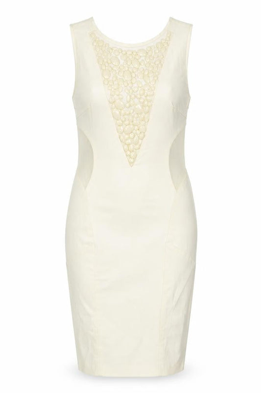 Miss Selfridge Womens Ivory Viscose Bodycon Size 4 Round Neck Zip - Rhinestone
