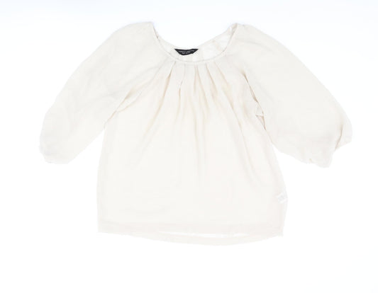 Dorothy Perkins Womens Beige Polyester Basic Blouse Size 12 Round Neck - Semi Sheer