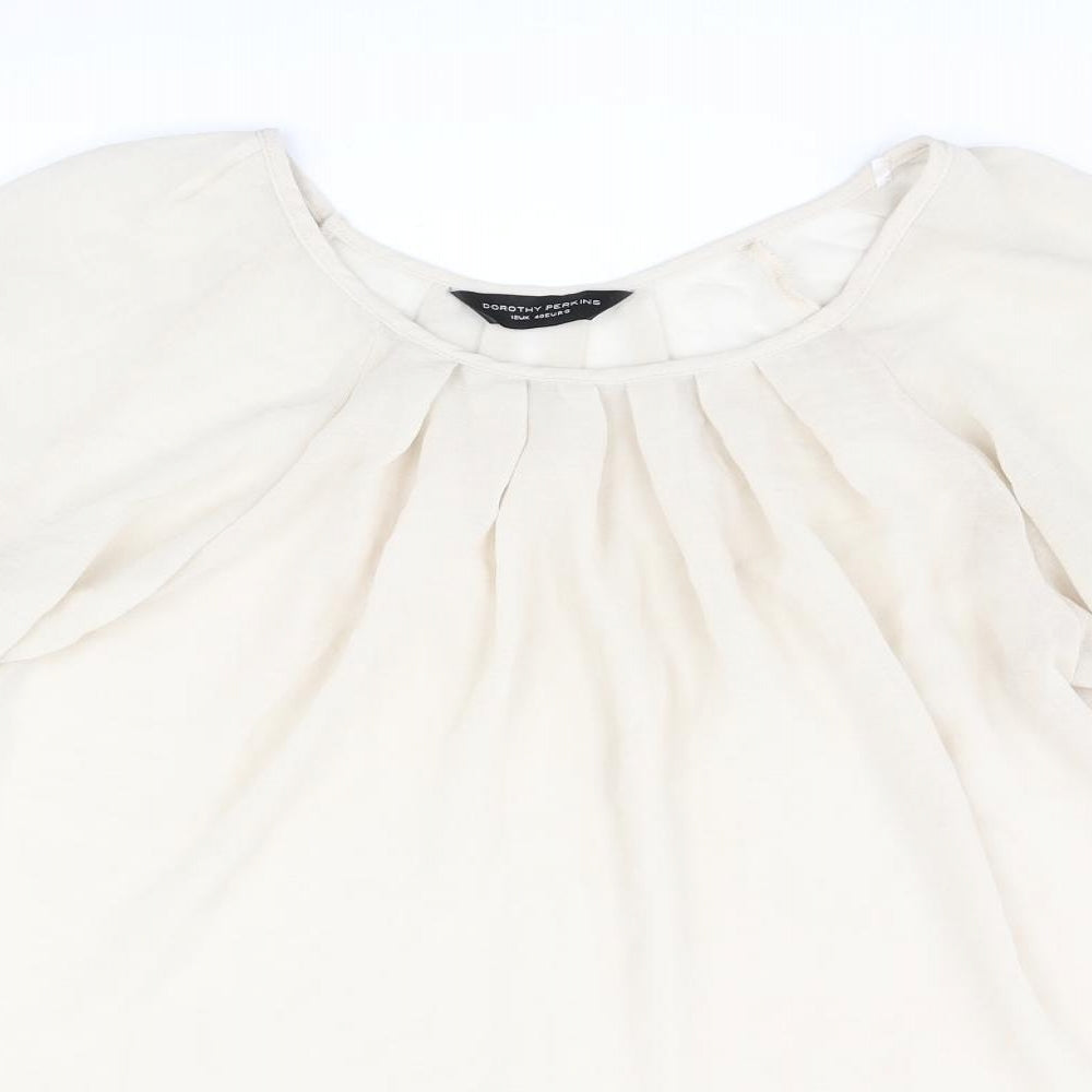 Dorothy Perkins Womens Beige Polyester Basic Blouse Size 12 Round Neck - Semi Sheer