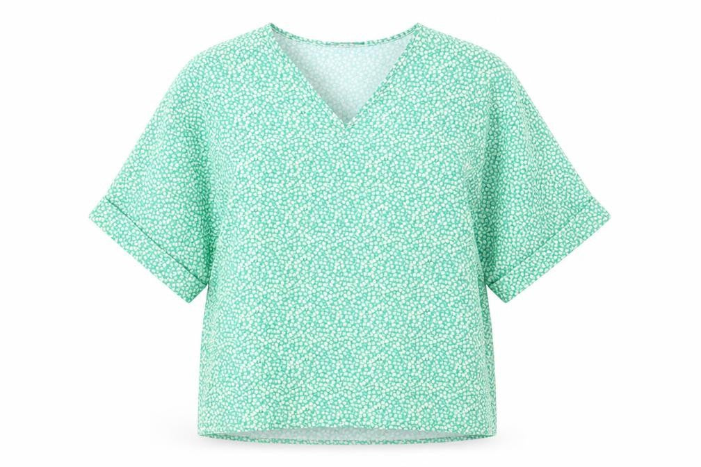 Boohoo Womens Green Floral Polyester Basic Blouse Size 6 V-Neck - Batwing