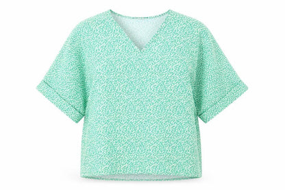 Boohoo Womens Green Floral Polyester Basic Blouse Size 6 V-Neck - Batwing