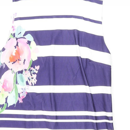Lakeland Womens Blue Striped Polyester Shift Size L Round Neck Pullover - Floral Print