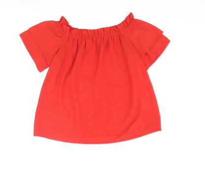 Dorothy Perkins Womens Red Polyester Basic Blouse Size 10 Off the Shoulder