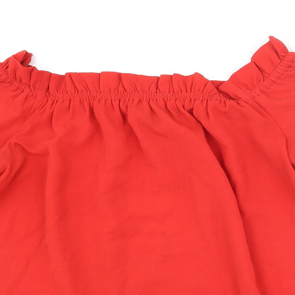 Dorothy Perkins Womens Red Polyester Basic Blouse Size 10 Off the Shoulder