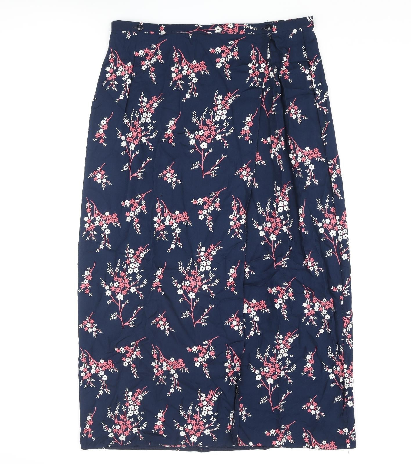 Benhannah Womens Blue Floral Polyester Wrap Skirt Size 16 Button