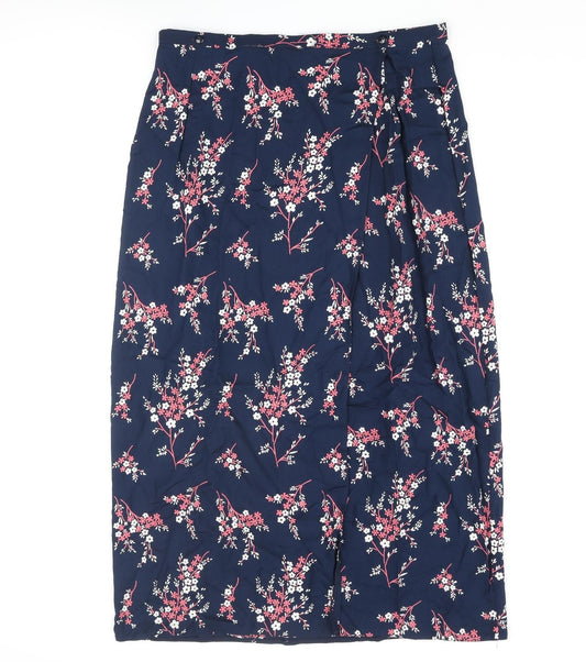 Benhannah Womens Blue Floral Polyester Wrap Skirt Size 16 Button