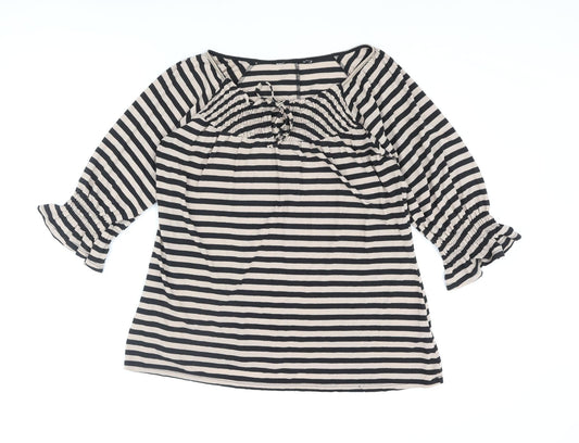 Dorothy Perkins Womens Beige Striped Viscose Basic Blouse Size 16 Round Neck