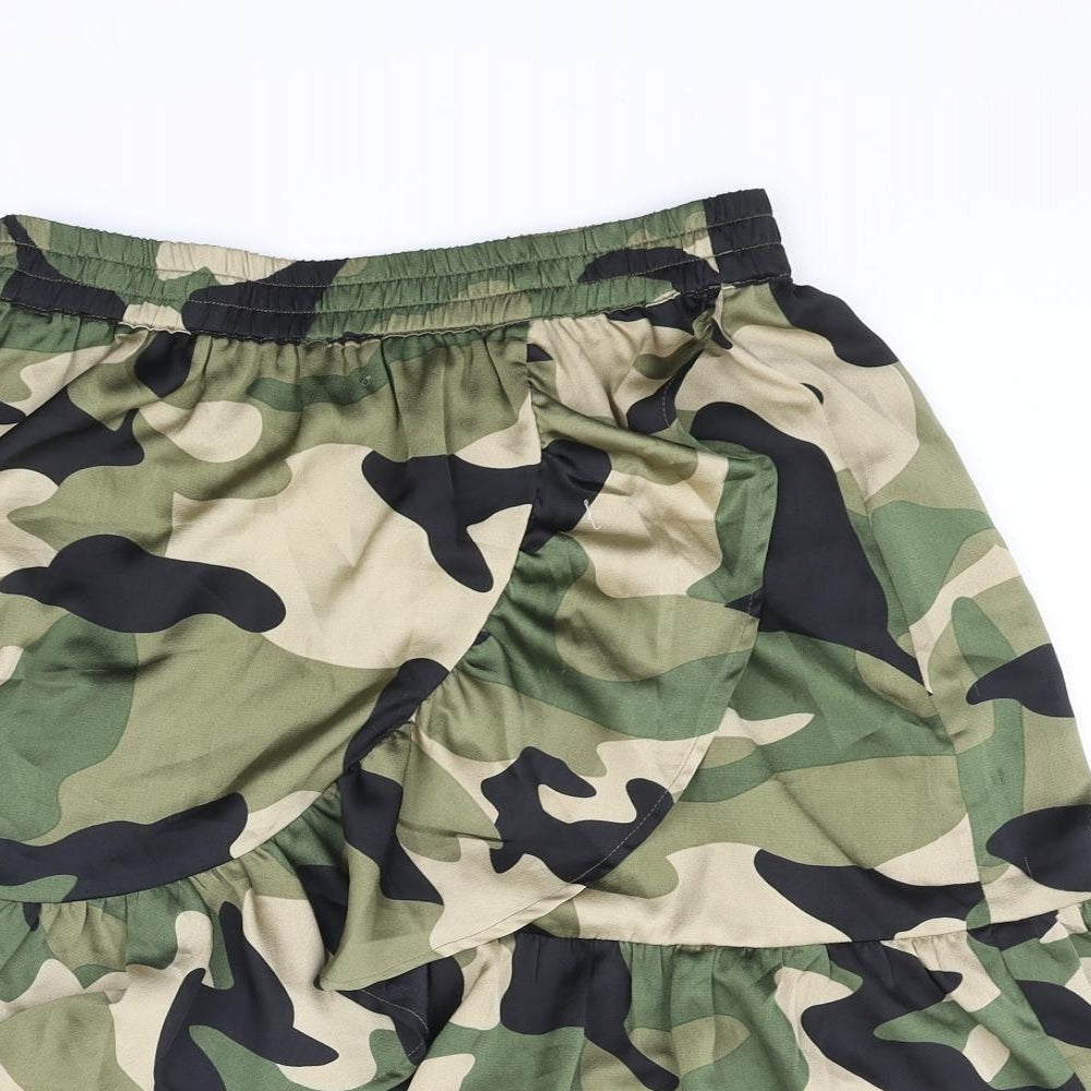 ICHI Womens Green Camouflage Polyester A-Line Skirt Size S - Frill