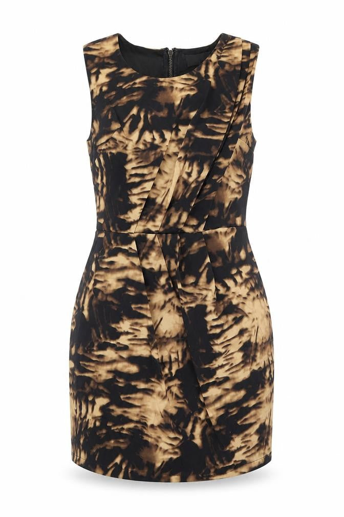AX Paris Womens Beige Geometric Polyester Mini Size 10 Round Neck Zip - Pleated