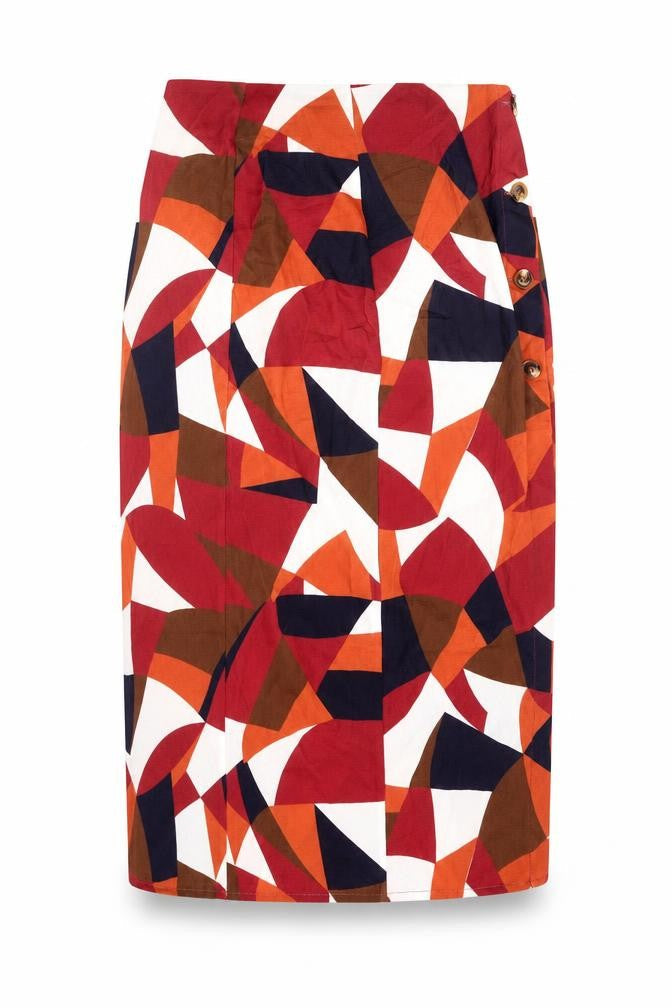 Zibi London Womens Multicoloured Geometric Polyester Straight & Pencil Skirt Size 12 Button