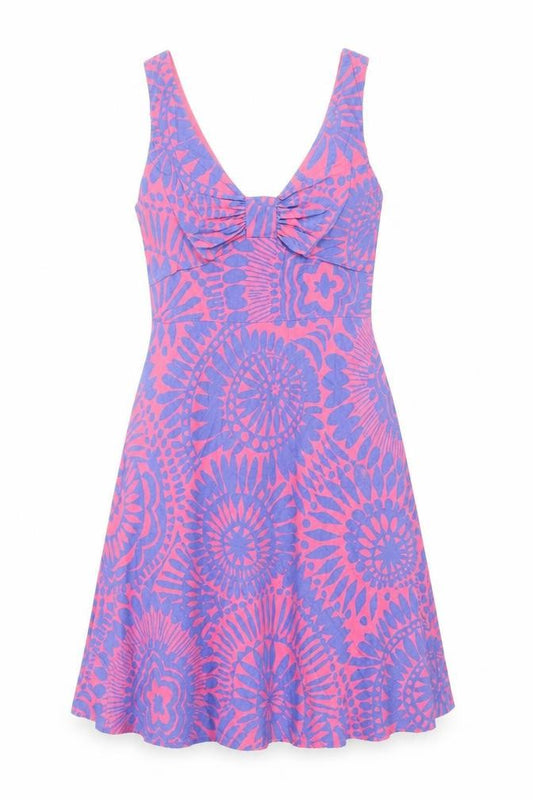 Great Plains Womens Multicoloured Geometric Cotton Fit & Flare Size S V-Neck Zip - Bow