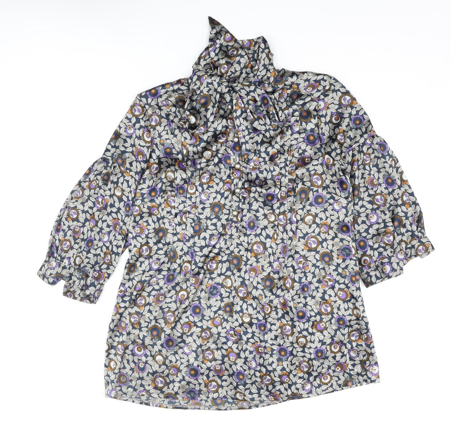NEXT Womens Multicoloured Floral Polyester Basic Blouse Size 12 Mock Neck - Bow