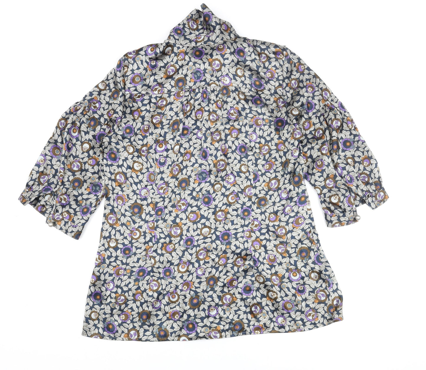 NEXT Womens Multicoloured Floral Polyester Basic Blouse Size 12 Mock Neck - Bow