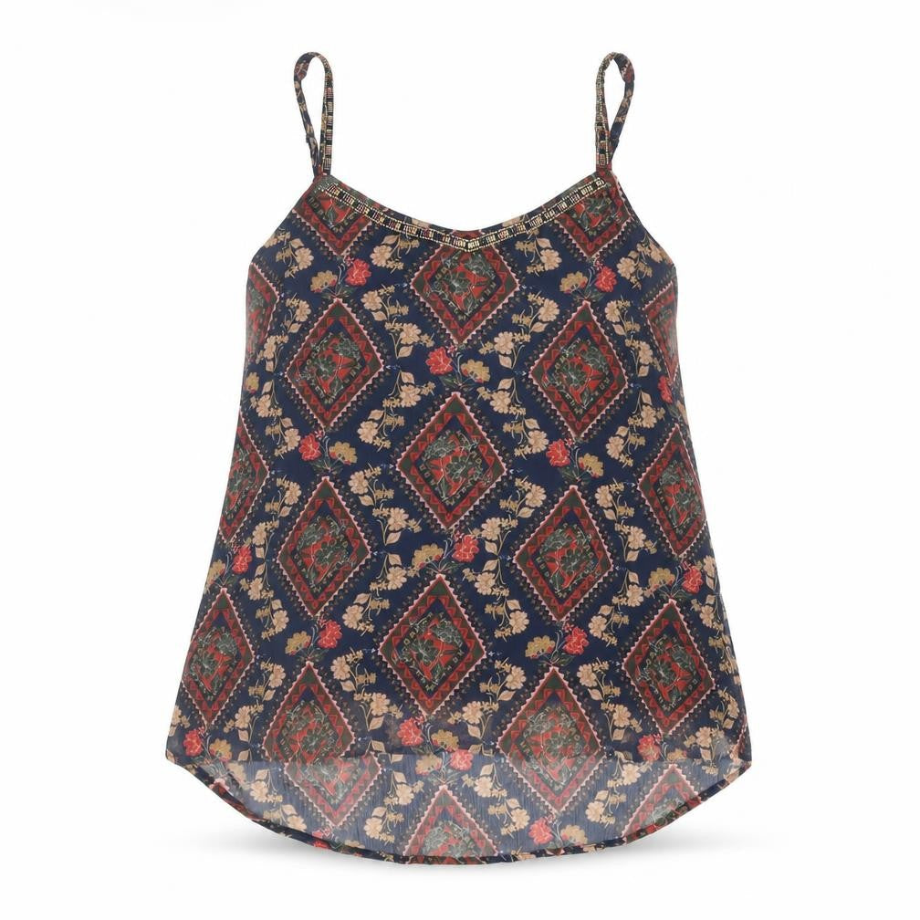 Per Una Womens Multicoloured Geometric Polyester Camisole Blouse Size 10 Scoop Neck - Sequin