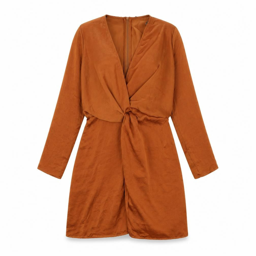 Missguided Womens Orange Polyester Sheath Size 10 V-Neck Zip - Knot Front