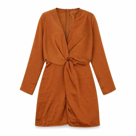 Missguided Womens Orange Polyester Sheath Size 10 V-Neck Zip - Knot Front