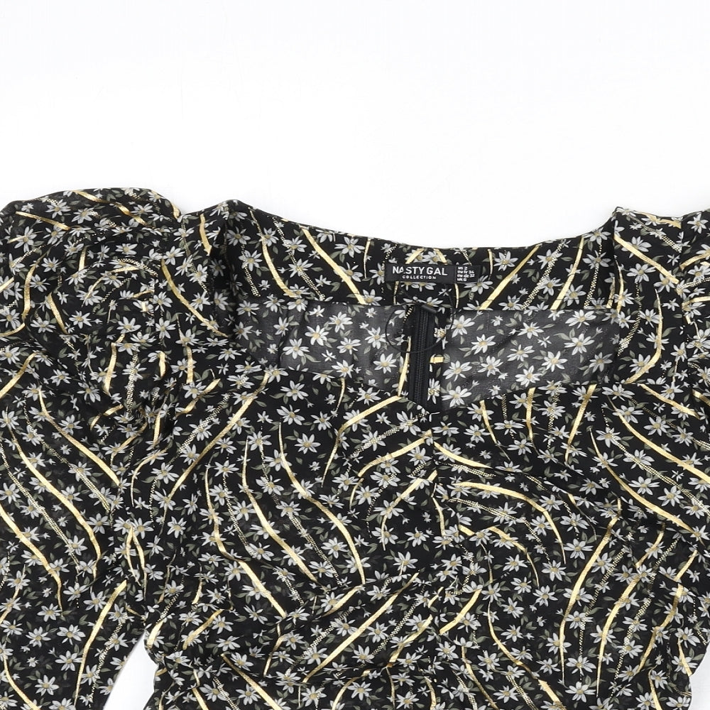 Nasty Gal Womens Multicoloured Floral Polyester Basic Blouse Size 6 V-Neck - Shoulder Pads