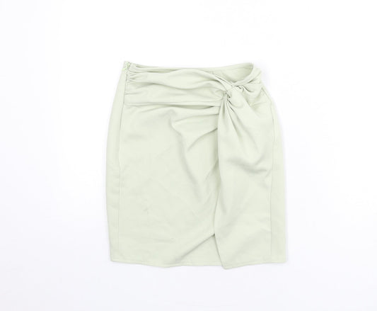PRETTYLITTLETHING Womens Green Polyester Bandage Skirt Size 4 Zip - Knot Front