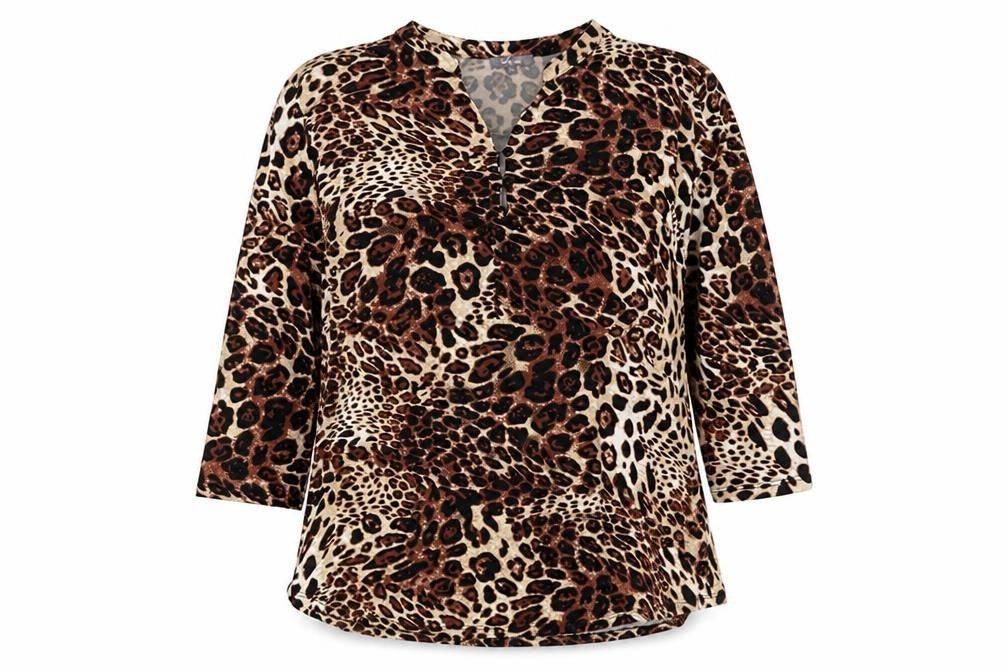 ANNA Womens Multicoloured Animal Print Polyester Basic T-Shirt Size 18 V-Neck - Leopard Print