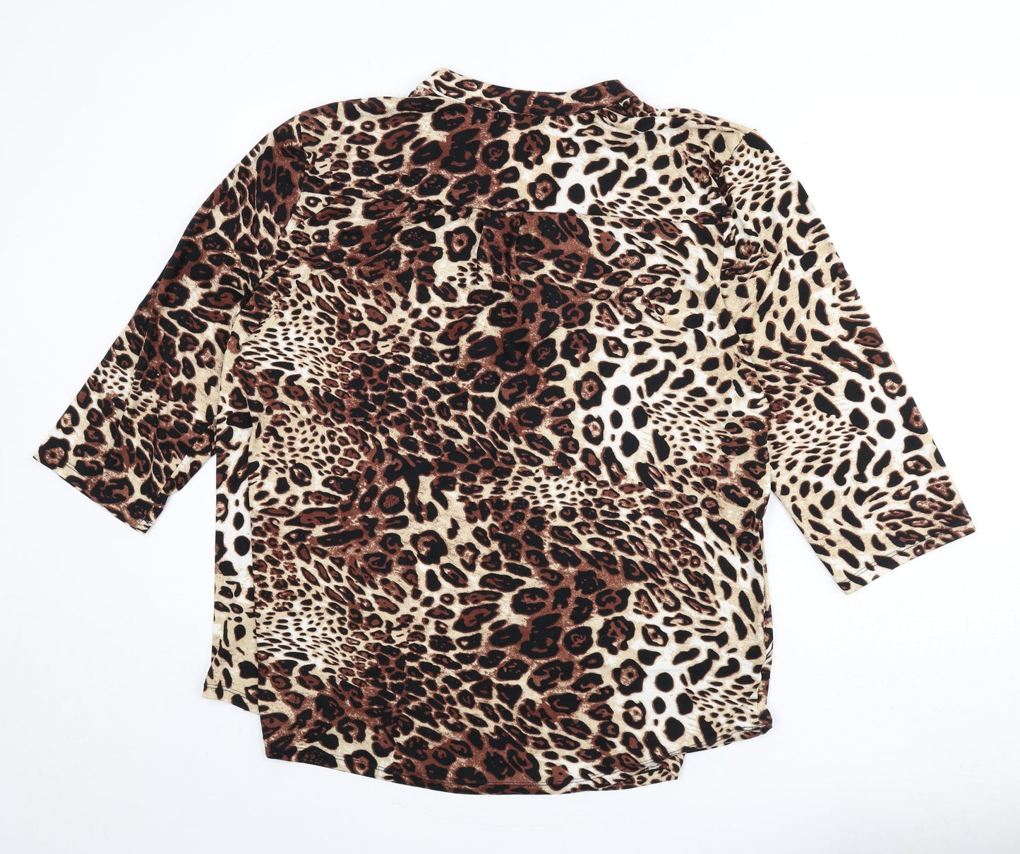 ANNA Womens Multicoloured Animal Print Polyester Basic T-Shirt Size 18 V-Neck - Leopard Print