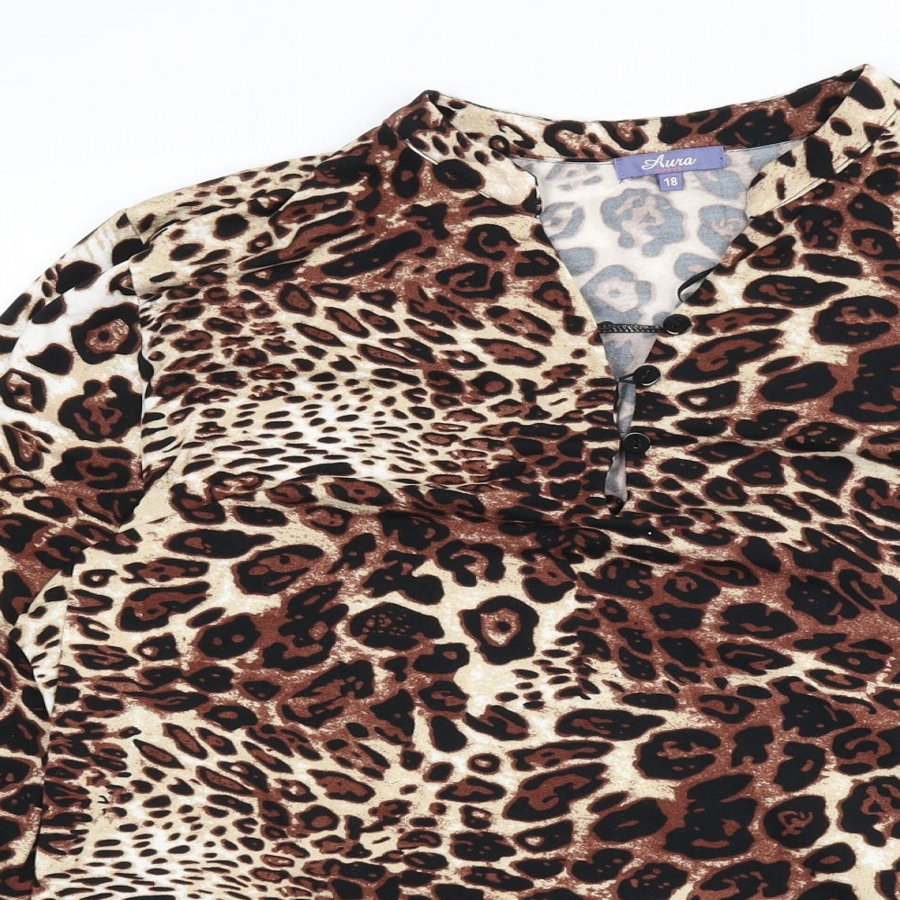 ANNA Womens Multicoloured Animal Print Polyester Basic T-Shirt Size 18 V-Neck - Leopard Print