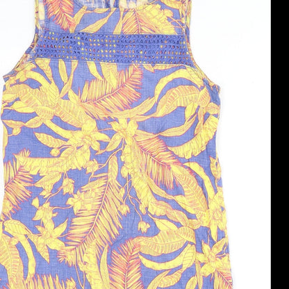 Next Womens Multicoloured Geometric Linen Sheath Size 10 Round Neck Button - Leaf Print