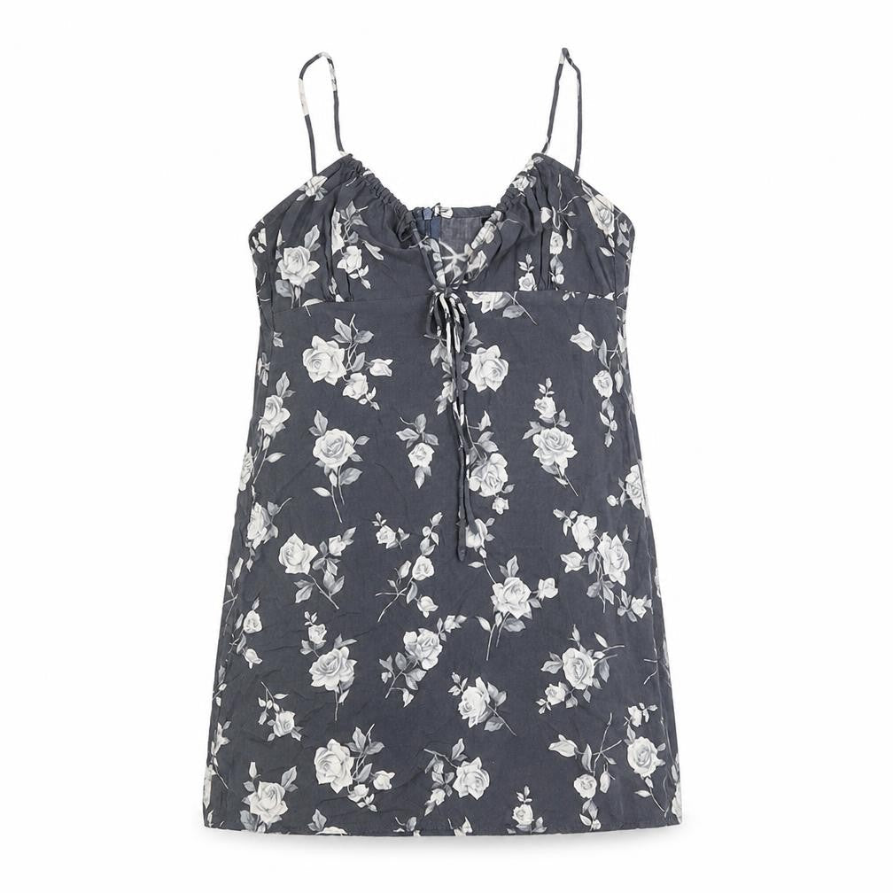 Motel Rocks Womens Grey Floral Viscose Mini Size S V-Neck Zip