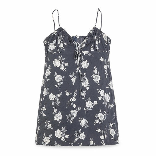 Motel Rocks Womens Grey Floral Viscose Mini Size S V-Neck Zip