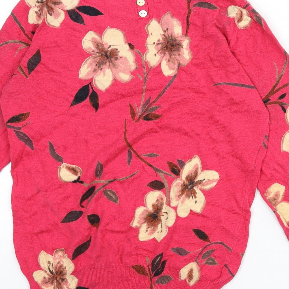NEXT Womens Pink Boat Neck Floral Cotton Pullover Jumper Size 8 - Button Detail