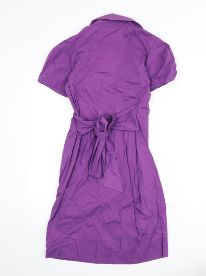 Oasis Womens Purple Cotton A-Line Size 10 Collared Zip - Belted