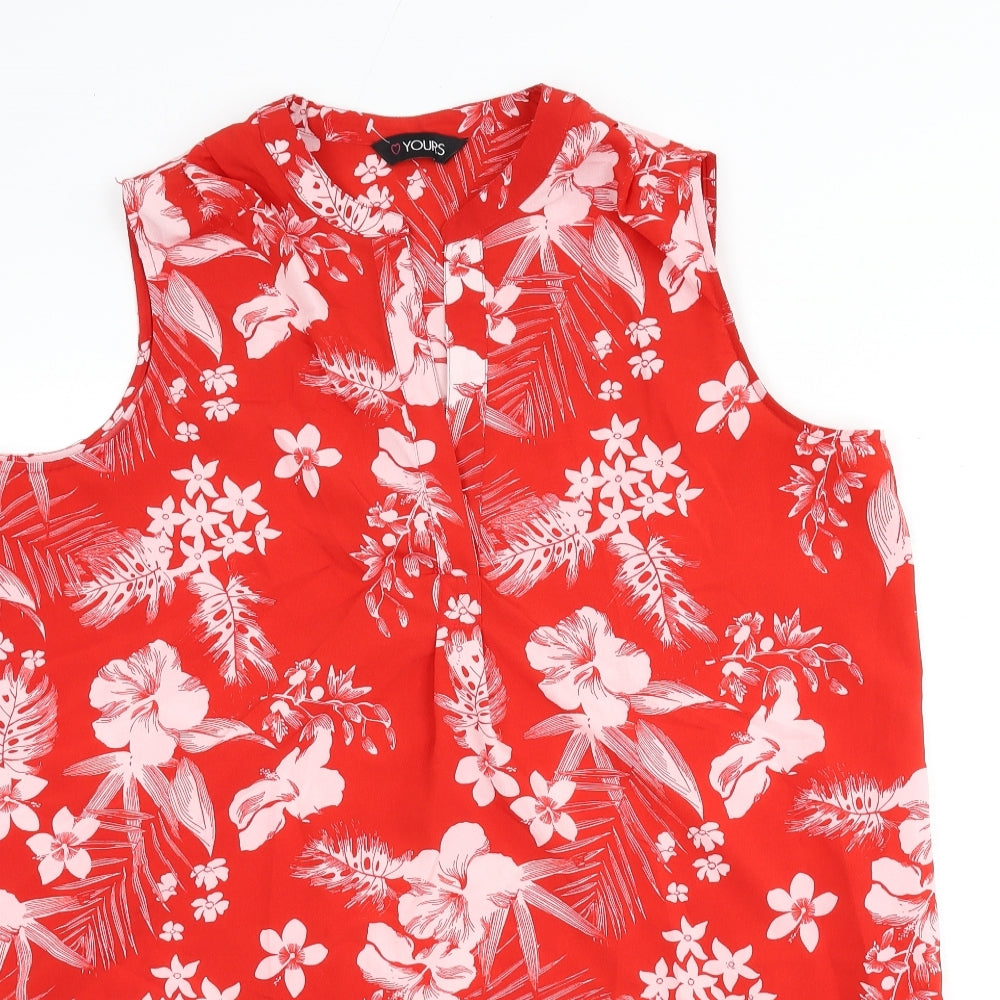 Yours Womens Red Floral Polyester Sheath Size 16 V-Neck Pullover
