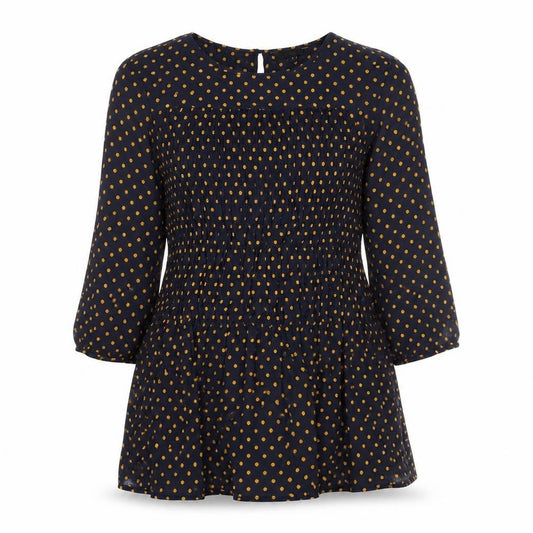Next Womens Blue Polka Dot Viscose Tunic Blouse Size 6 Round Neck - Shirred, Sheer