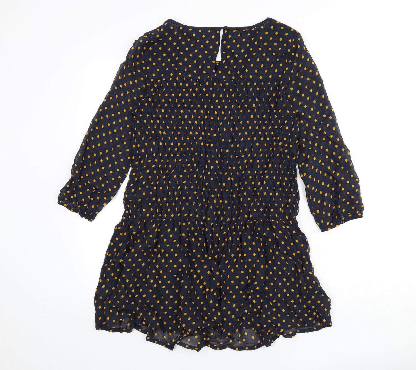 NEXT Womens Blue Polka Dot Viscose Tunic Blouse Size 6 Round Neck - Shirred, Sheer