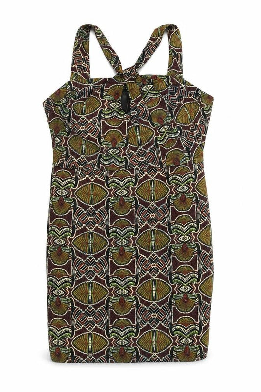 Topshop Womens Multicoloured Geometric Cotton A-Line Size 14 Halter Zip