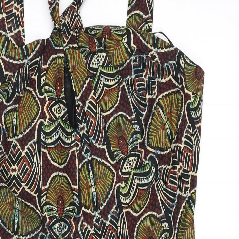 Topshop Womens Multicoloured Geometric Cotton A-Line Size 14 Halter Zip