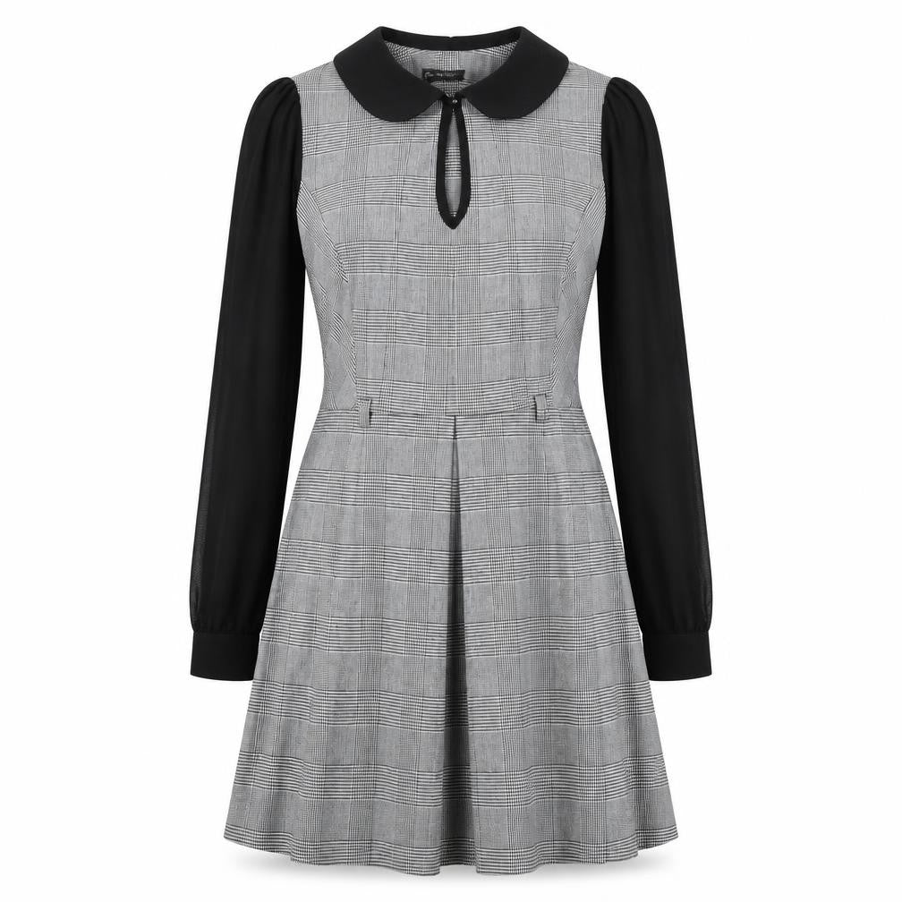 Miss Selfridge Womens Black Houndstooth Polyester A-Line Size 12 Collared Zip - Keyhole Cut Out