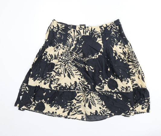 Topshop Womens Black Geometric Cotton Flare Skirt Size 12 Zip - Leaf Print