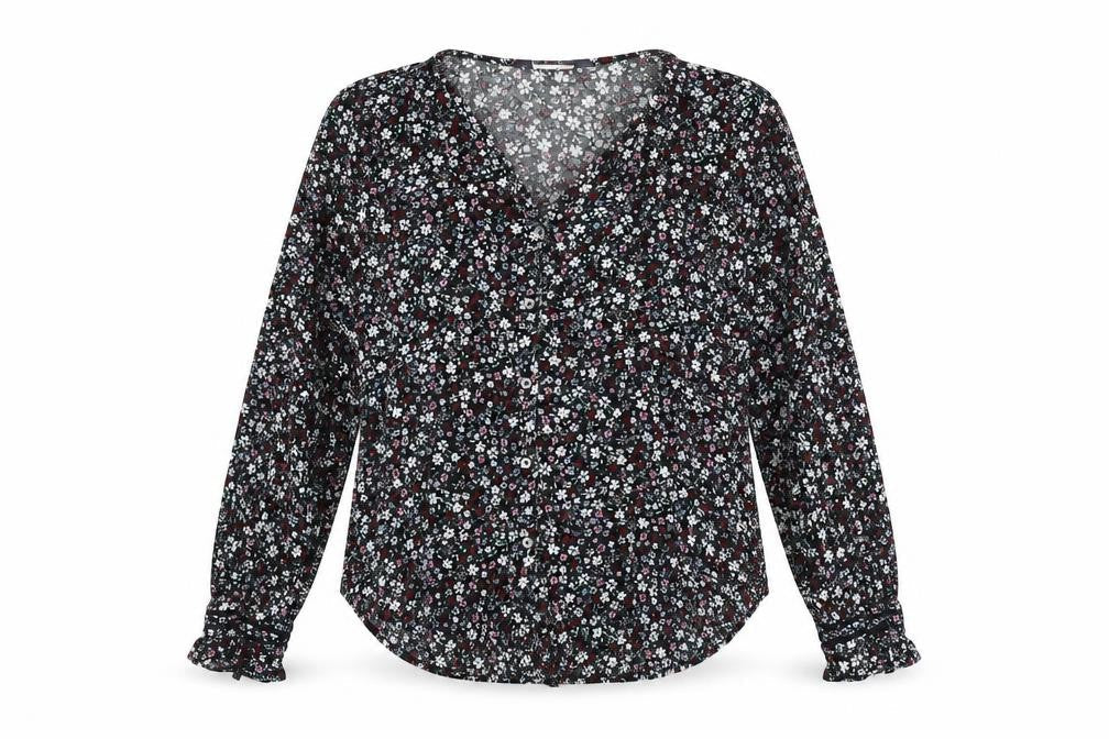 Marks & Spencer Womens Multicoloured Floral Viscose Basic Button-Up Size 10 V-Neck