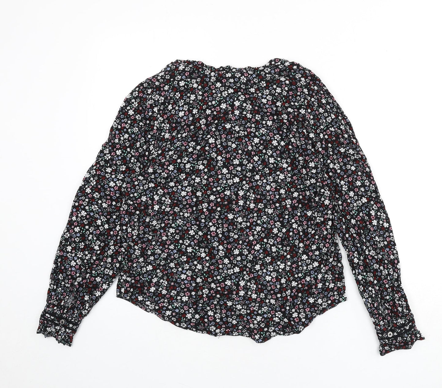 Marks and Spencer Womens Multicoloured Floral Viscose Basic Button-Up Size 10 V-Neck