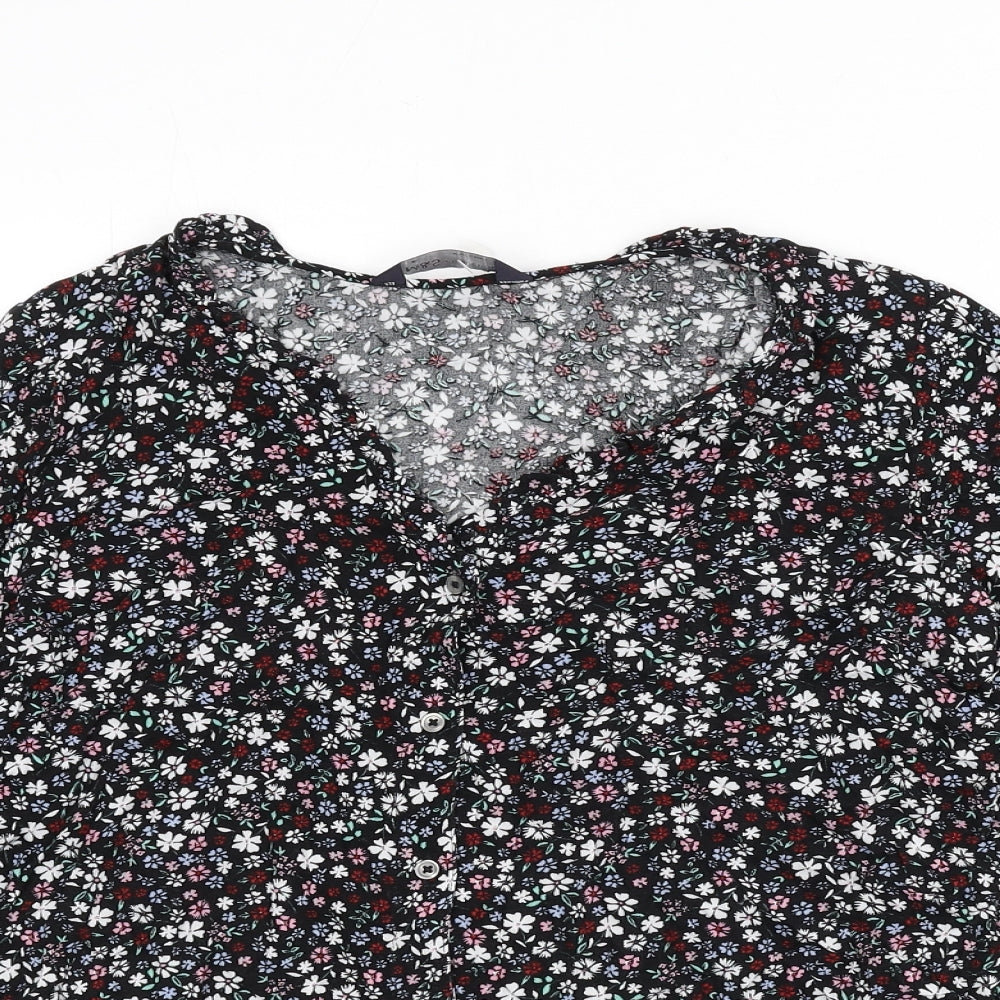 Marks and Spencer Womens Multicoloured Floral Viscose Basic Button-Up Size 10 V-Neck