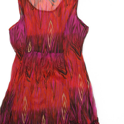 M&Co Womens Multicoloured Geometric Polyester A-Line Size 14 Scoop Neck Pullover - Beaded, Ruffle Hem