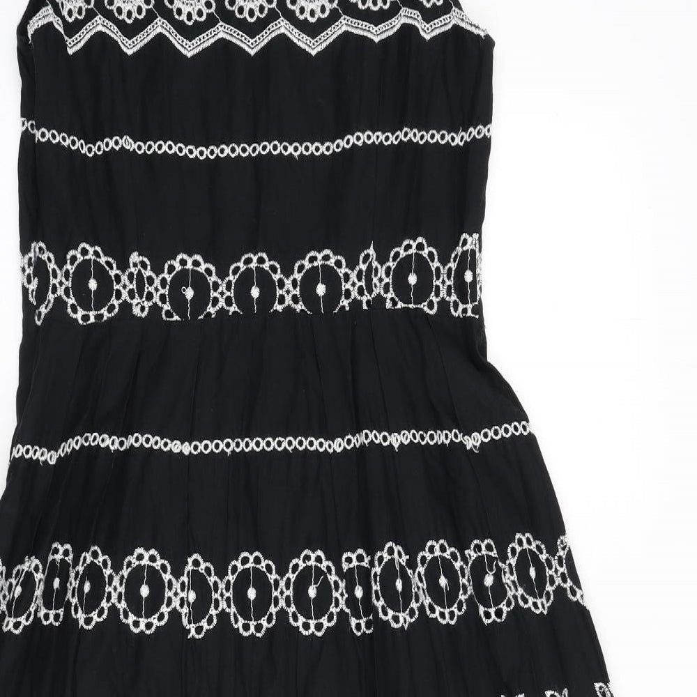 RJR.John Rocha Womens Black Geometric Cotton A-Line Size 12 Round Neck Zip - Embroidered Detail