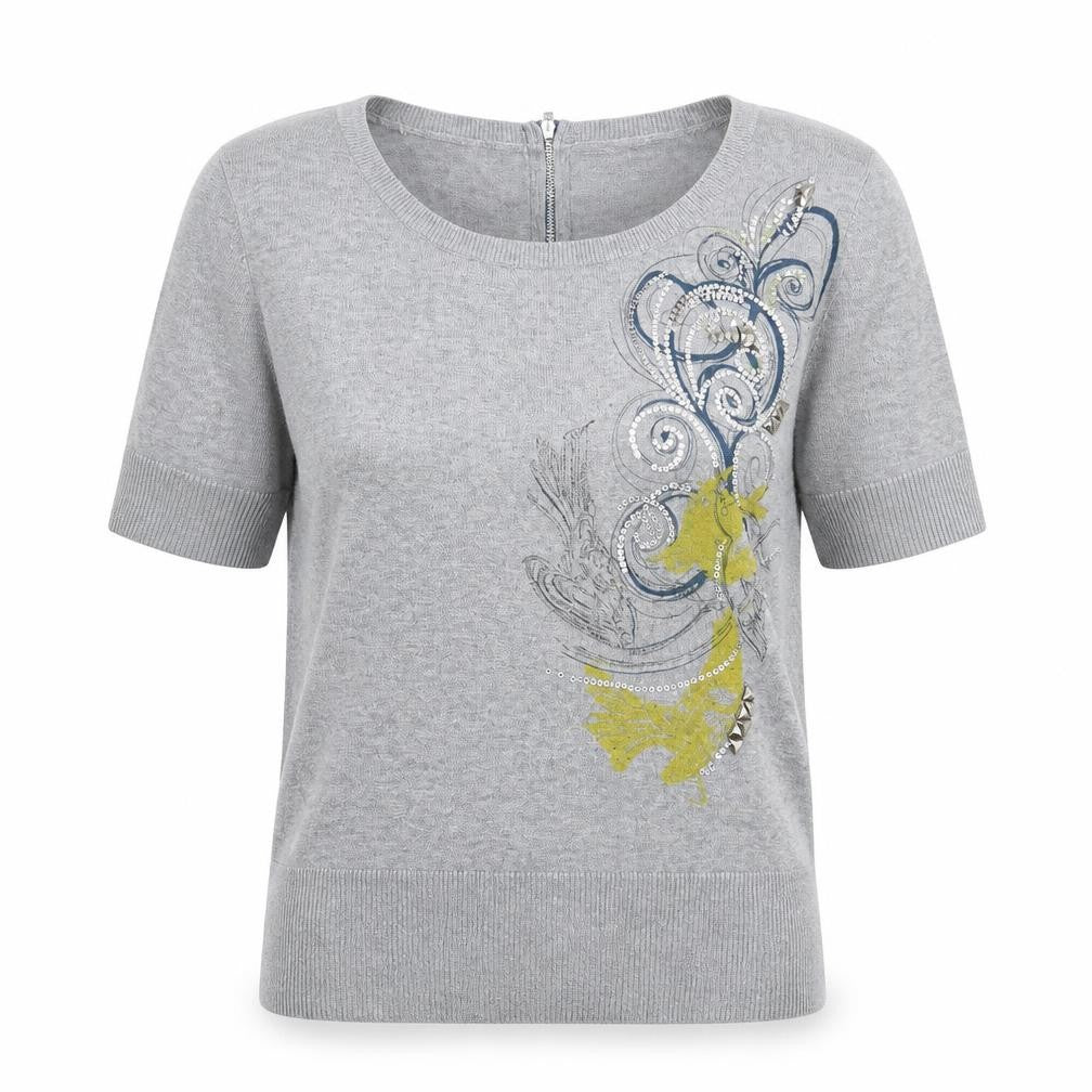 Butterfly Womens Grey Scoop Neck Viscose Pullover Jumper Size 12 - Zip, Graphics, Sequins, Birds