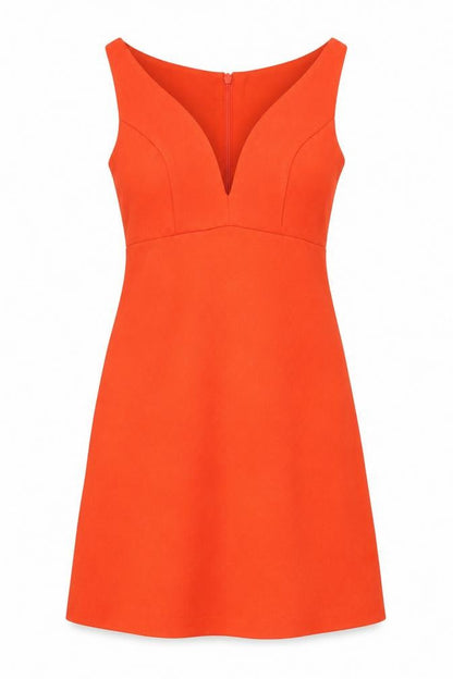 Front view of ASOS women’s orange polyester a-line, size UK 10, sweetheart zip