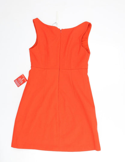 Back view of ASOS women’s orange polyester a-line, size UK 10, sweetheart zip